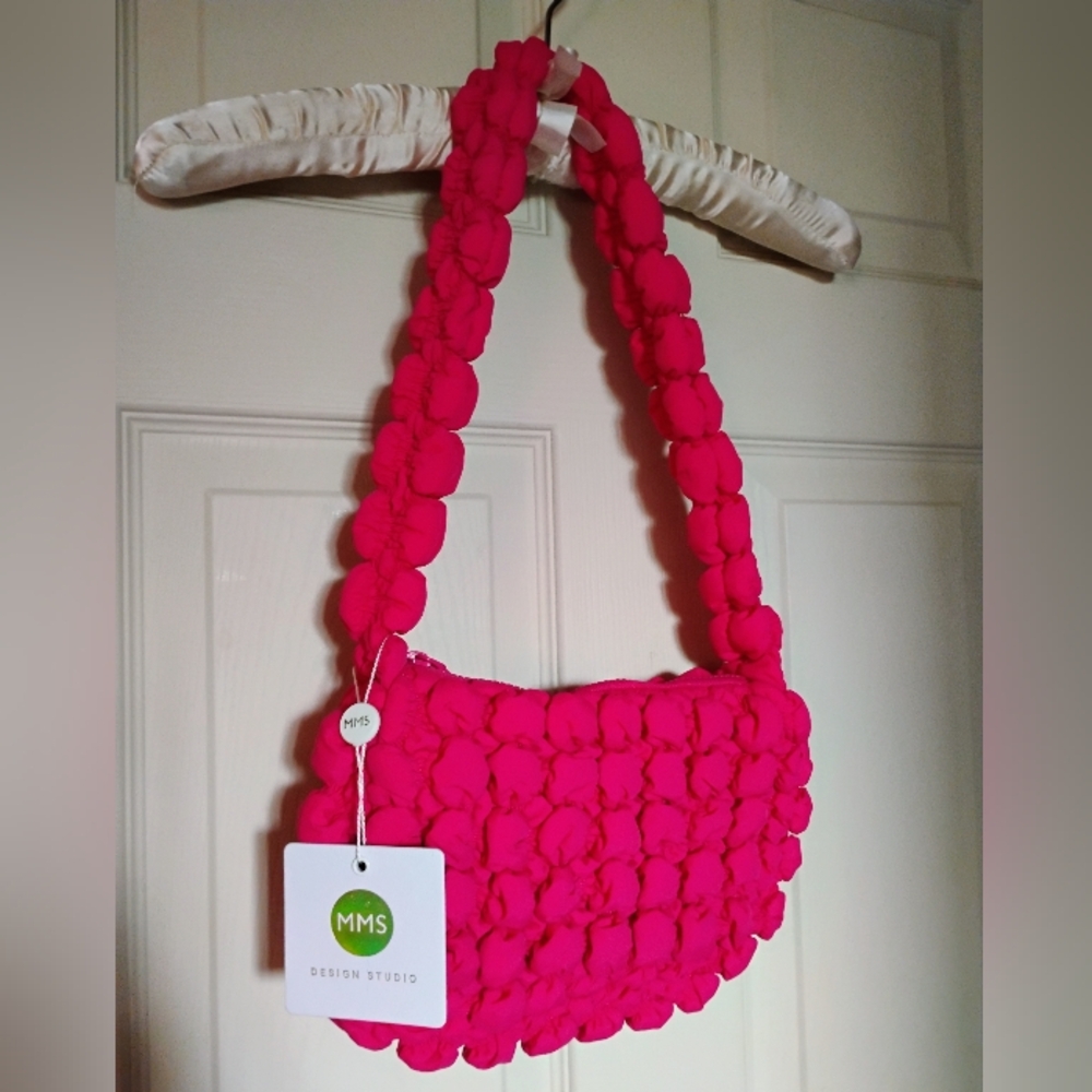 Happy Hot Pink Quilted Shoulder Bag • Hand Bag • MMS Design Studio • New